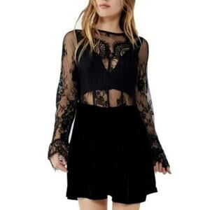Free People Marlie Velour Lace Long Sleeve Dress